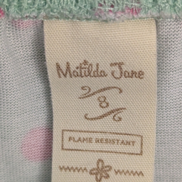 Matilda Jane girls sz 8 ruffled pants or sleepwear green with pink polka dots - Picture 5 of 5